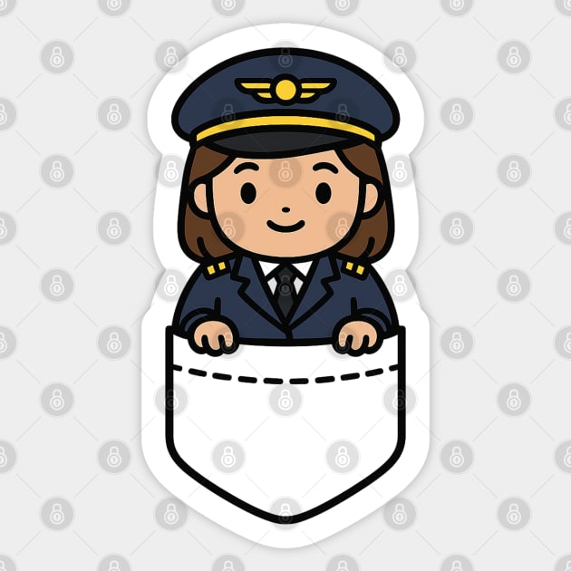 Cute Kawaii Female Airline Pilot Pocket Cartoon Aviation Sticker by Yesteeyear